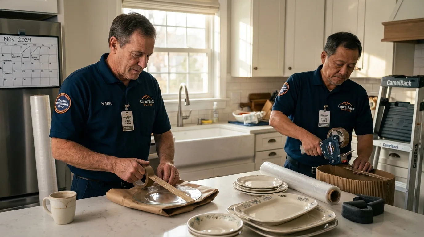 Professional crew packing kitchen dishware in Luling, LA
